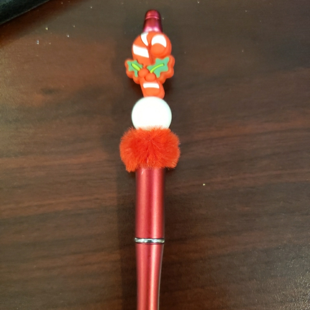 New Handmade Christmas Candy Cane Focal Bead Beaded Pen